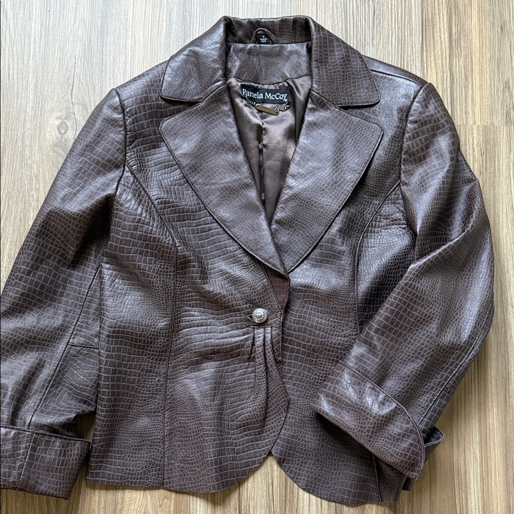 Pamela McCoy Brown Leather Women's Jacket Blazer Sz M Medium